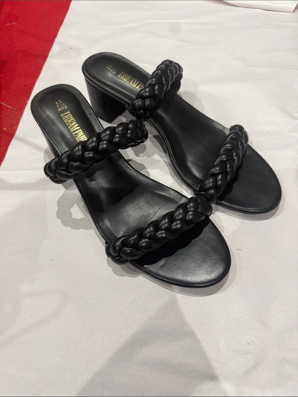 Dream Pairs Black Braided Double-Strap Block Heel Sandals